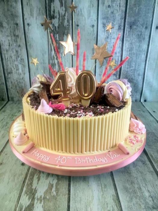 chocolate curl and sweets birthday cake