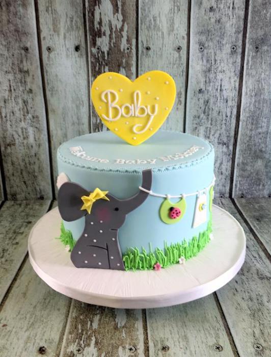 pretty blue cake with elephant