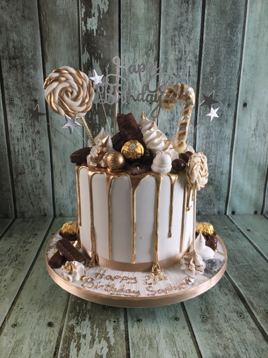 chocolate drip birthday cake