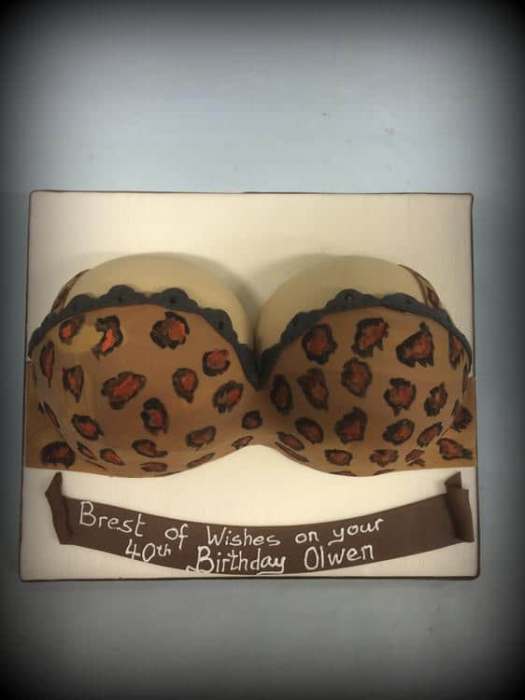 Boobs in leopard print bra cake