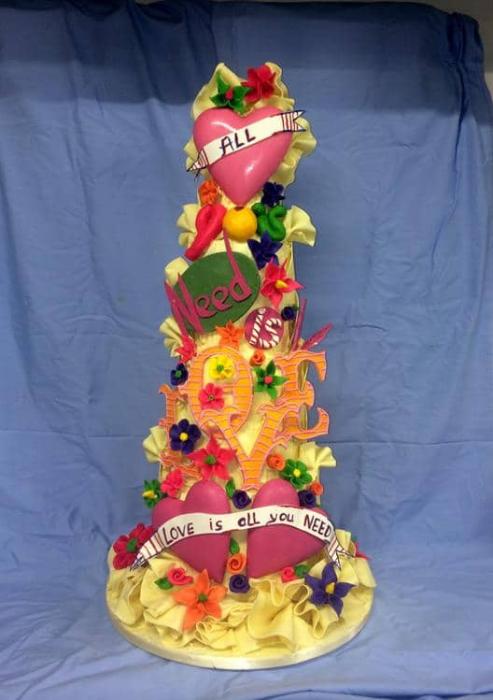 Excellent wedding cake all you need is love an explosion of colour and all handmade chocolate decorations