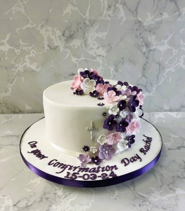 Delicate blossoms confirmation cake