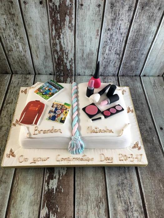 confirmation book cake boy& girl