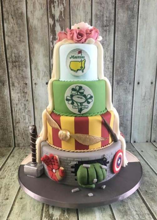 harry-potter-golf-and-super-hero-wedding-cake