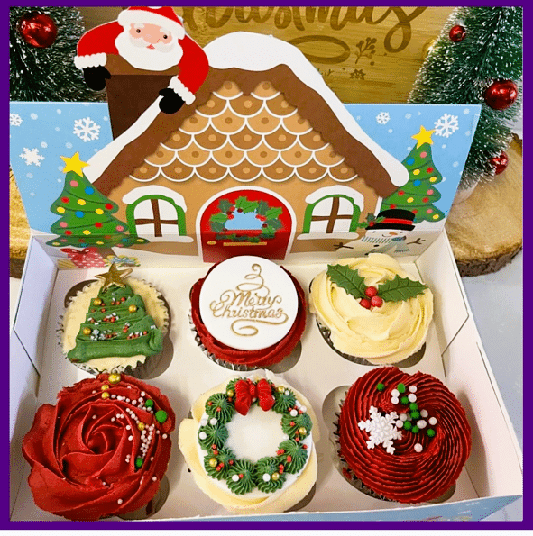 Christmas Cup cakes  in a modern   style  in presentation box