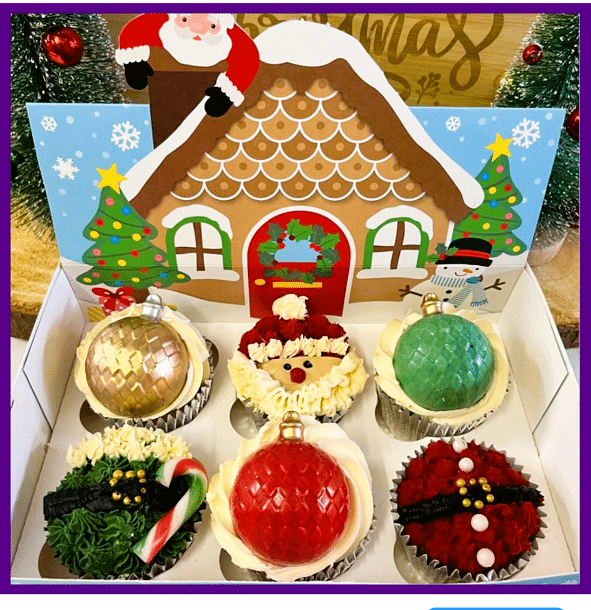 Christmas Cup cakes  cute Retro style  in presentation box