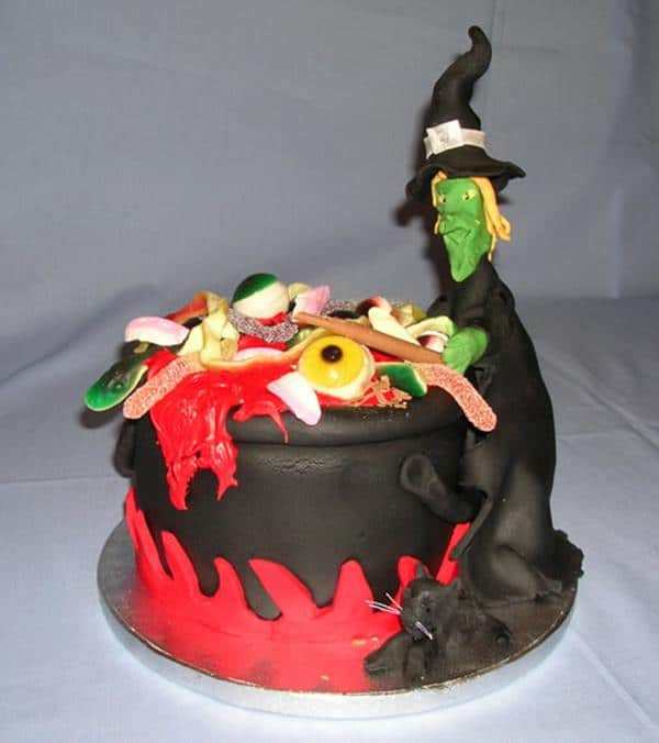 Halloween witch cauldron cake