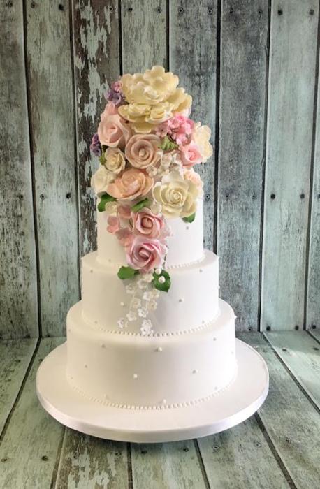 wedding cake dublin, ireland cascading sugar flowers pretty wedding cake