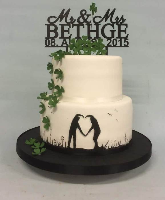 Silhouette with shamrock wedding cake