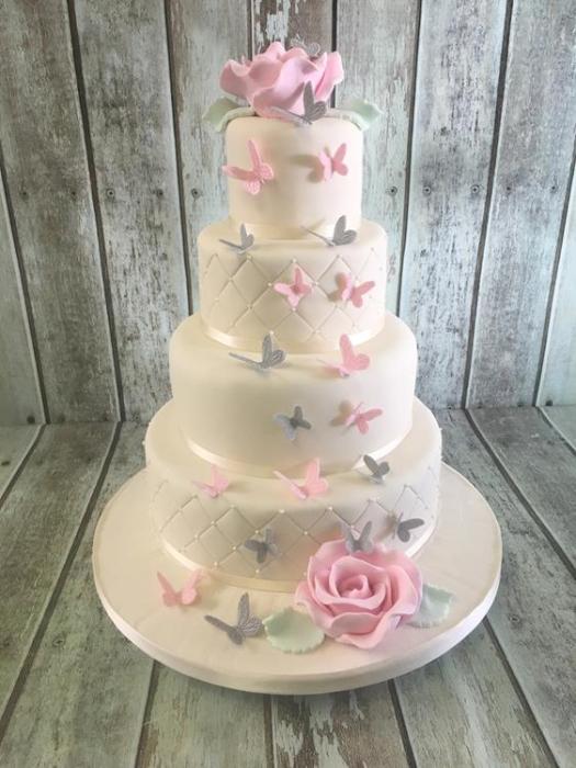 cascading butterfly wedding cake