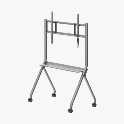 Support mobile pour écrans 55-86 pouces avec roulettes robustes, design élégant, et construction stable. Idéal pour salles de réunion, salles de classe, showrooms et présentations. Mobilité et polyvalence pour écrans de grande taille.