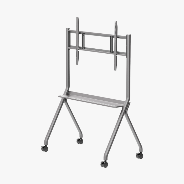 Support mobile pour écrans 55-86 pouces avec roulettes robustes, design élégant, et construction stable. Idéal pour salles de réunion, salles de classe, showrooms et présentations. Mobilité et polyvalence pour écrans de grande taille.
