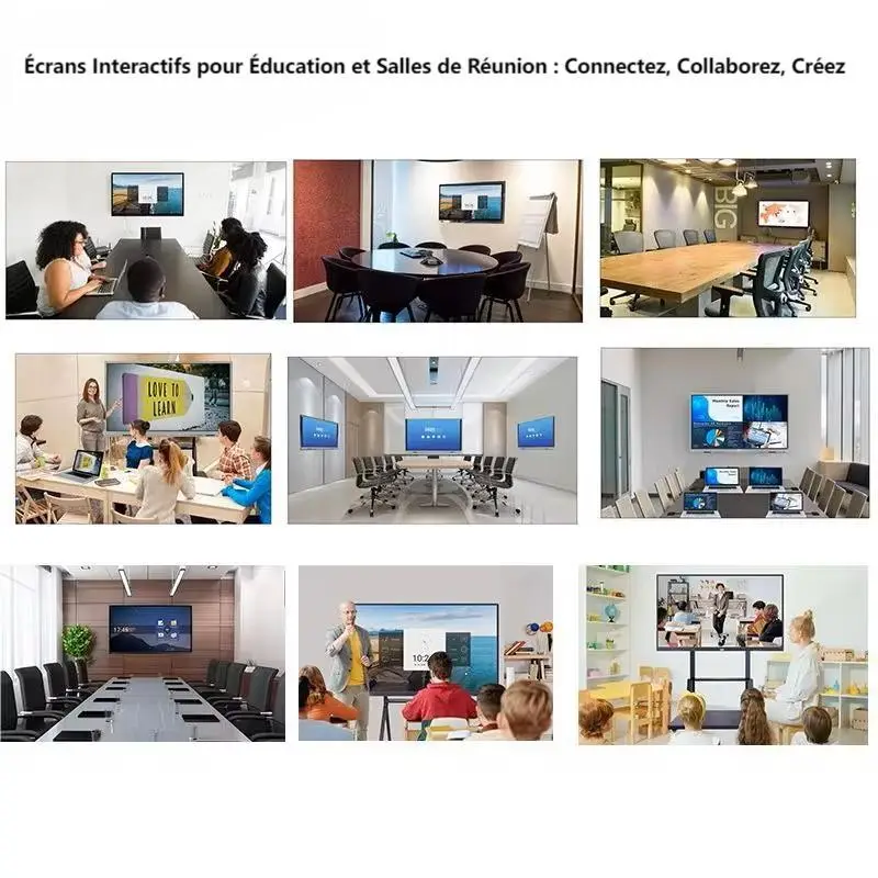 Écran interactif pour éducation et salle de réunion avec fonctionnalités de collaboration et de présentation, idéal pour améliorer l'interaction en classe et lors des réunions.